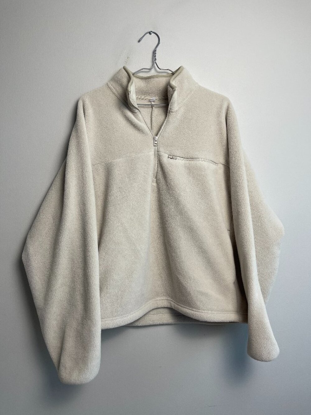Uniqlo Cream Sherpa Fleece Quarter Zip Pullover Jacket Size S